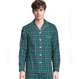 Draper James x Lands' End Green Plaid Button Down Sleep Shirt Size L/T 42/44